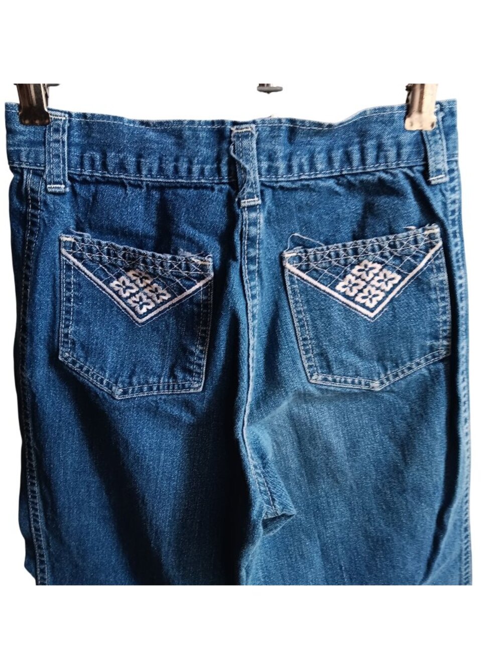 Girls Jeans 10 22x23 Vintage 1980's GREEN APPLES Embroidered Disco Pocket DENIM